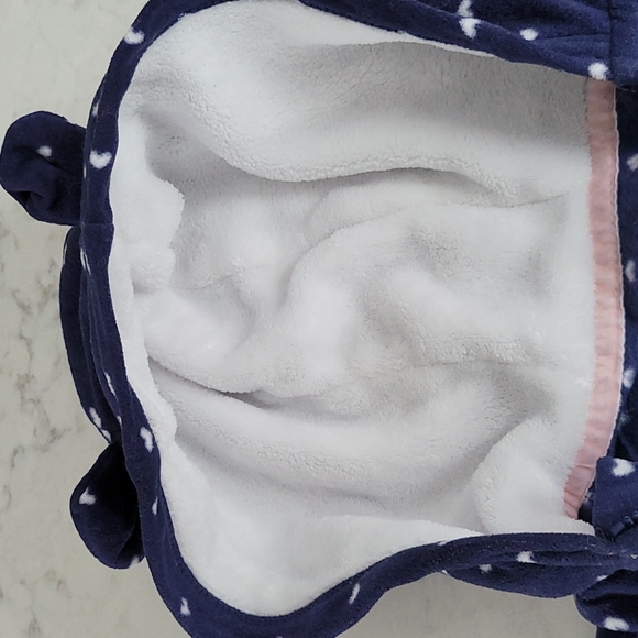 Carter's WARM HOODED FLEECE ONE PIECE BLUE WITH PINK HEARTS SIZE18 MONTHS - Picture 10 of 11